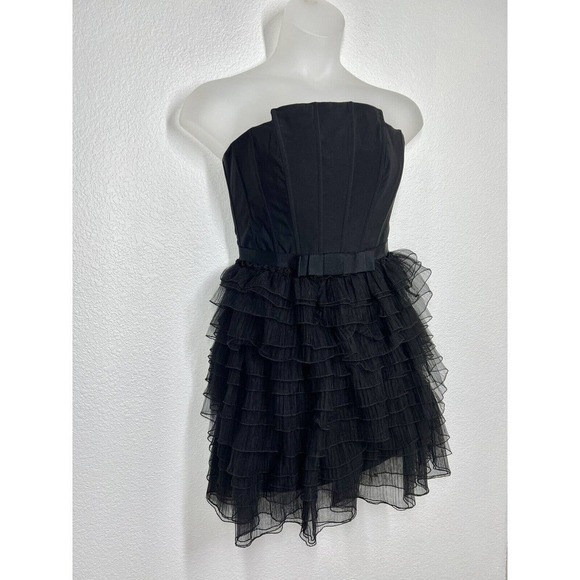 Robert Rodriguez Black Tulle Tiered Strapless Mini Dress Size 8 Corset - Picture 2 of 6
